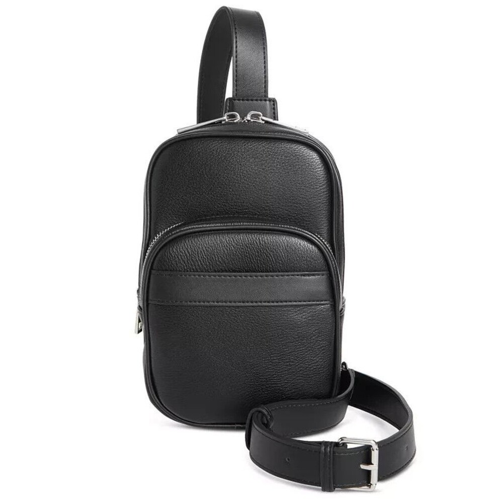 ALFANI Backpack Mens Black On The Go Camera Bag Faux Leather Sling Adjustable